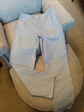 Seven7 Blue and White Striped Straight Pants